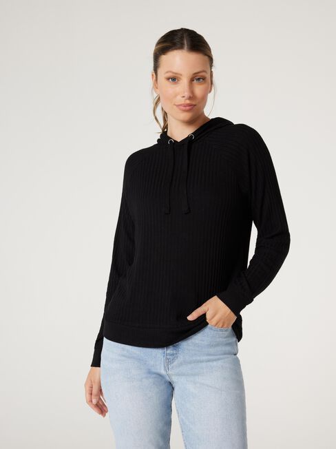 Khloe Rib Hoodie, Black, hi-res