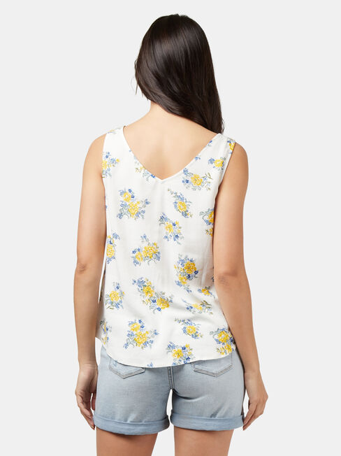 Luna Linen Blend Tie Front Tank, Print, hi-res