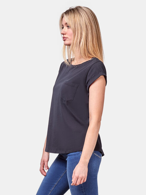Essential Slub Pocket Tee, Black, hi-res
