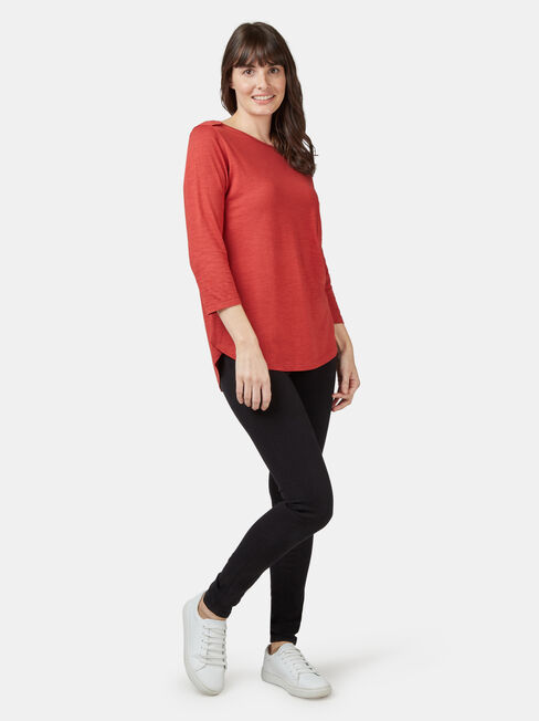 Boat Neck Pocket Tee, Red, hi-res