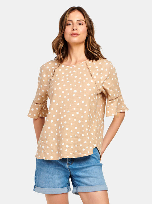Cora Linen Blend Top, Brown, hi-res