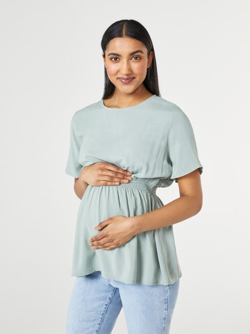 Annie Shirred Waist Nursing Maternity Top, Green, hi-res