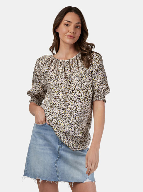 Kristine Shirred Sleeve Top, Print, hi-res