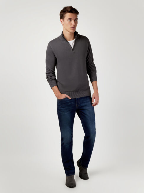 Ezra Funnel Zip Neck Knit, Black, hi-res