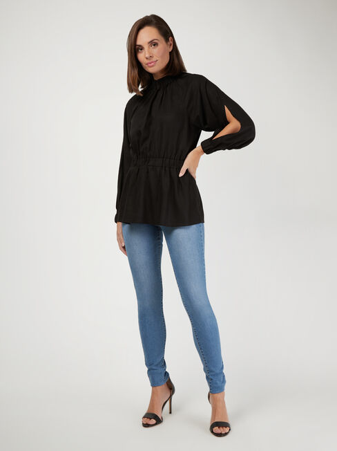 Jasmine Split Sleeve Blouse, Black, hi-res