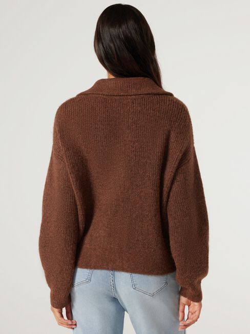 Fran Double Zip Cardigan, Brown, hi-res