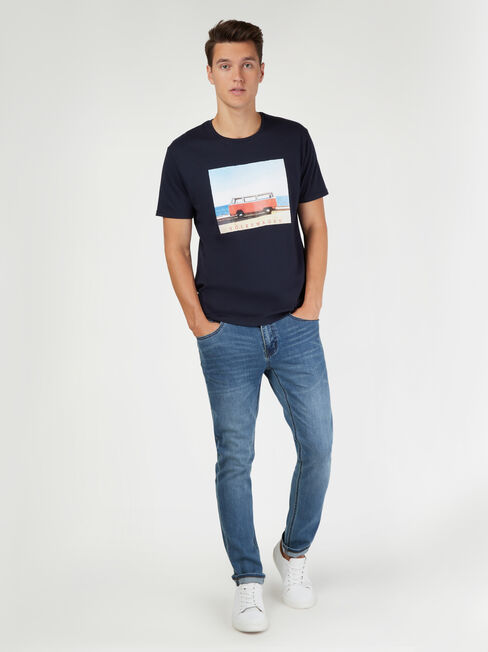 SS VW Beach Print Crew Tee, Blue, hi-res