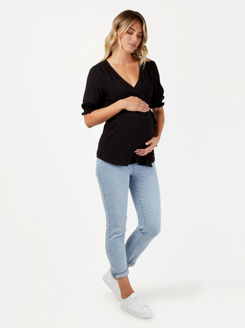 Eloise Cross Over Maternity Tee, Black, hi-res