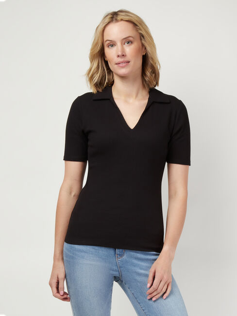 Liv Collar Tee, Black, hi-res