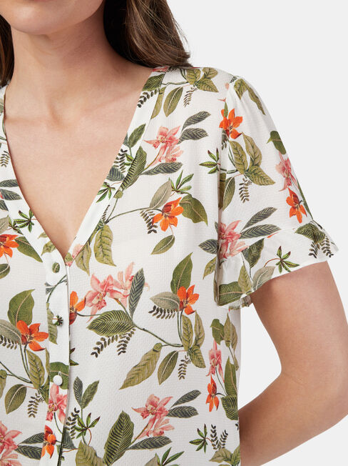 Natasha Button Through Top, Print, hi-res