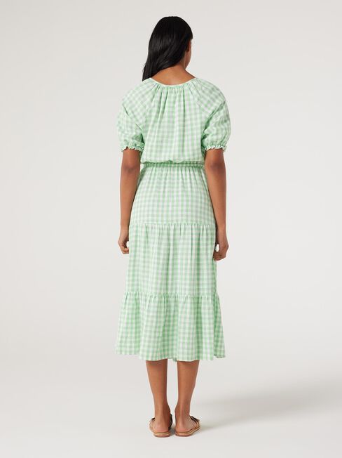 Grace Tiered Midi Dress, Green Gingham, hi-res