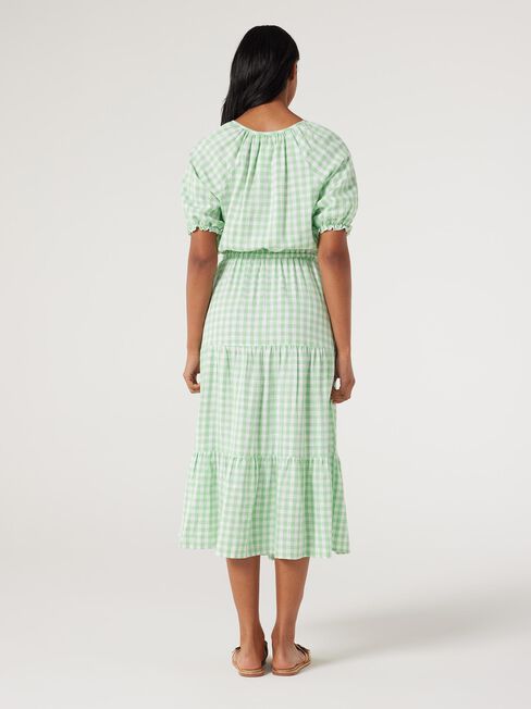 Grace Tiered Midi Dress,  Green Gingham, hi-res