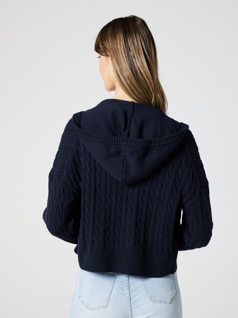Celia Zip Thru Hooded Knit, Ink, hi-res