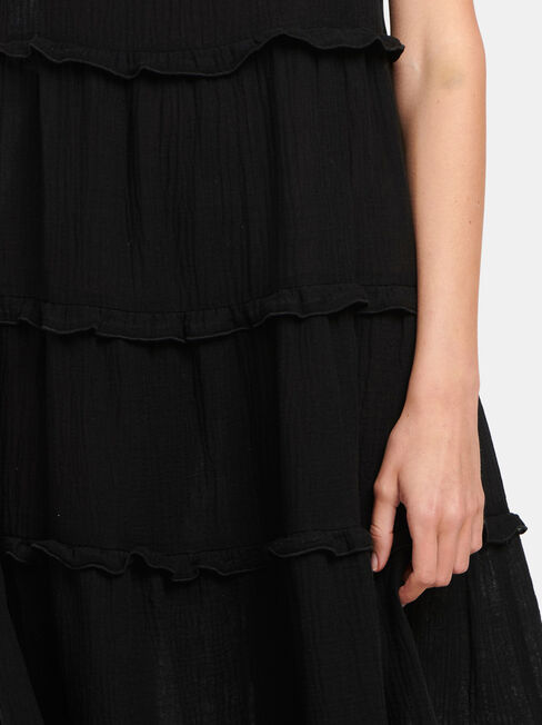 Sophie Sleeve Tiered Midi Dress, Black, hi-res