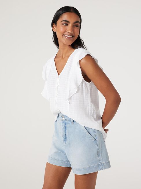 Fia Flutter Sleeve Top, White, hi-res