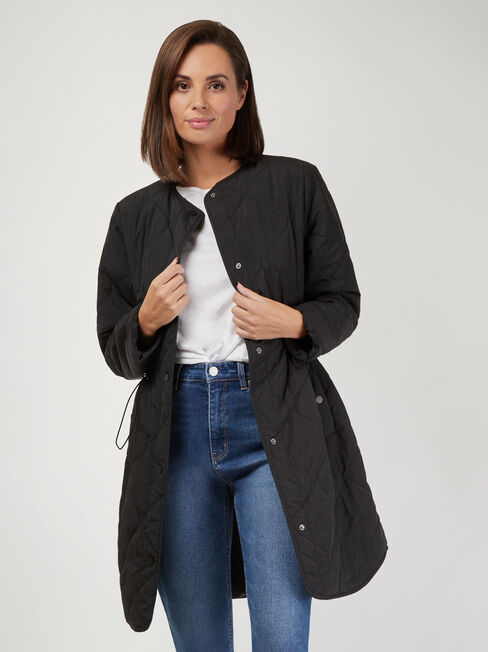 Hilda Qulited Longline Puffer, Black, hi-res