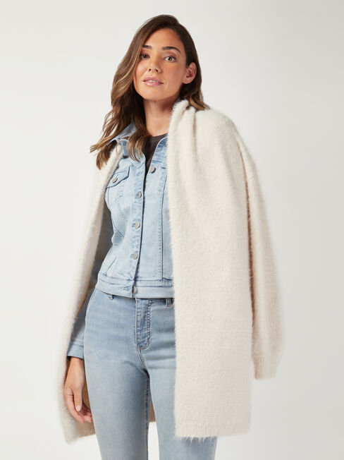Faye Fluffy Soft Cardi, White, hi-res