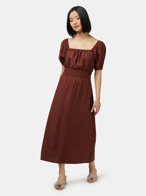 Natalia Shirred Waist Dress, Brown, hi-res