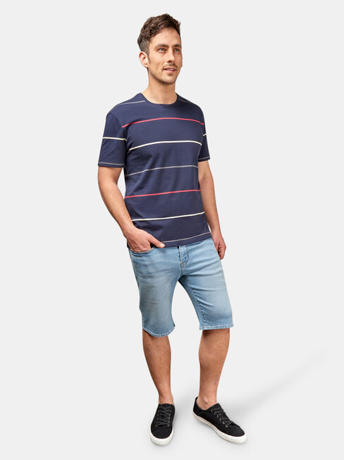 Kingston Short Sleeve Stripe Crew Tee, Blue, hi-res