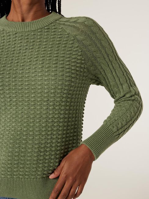 Livia Cable Pullover Knit, Pistachio Marle, hi-res