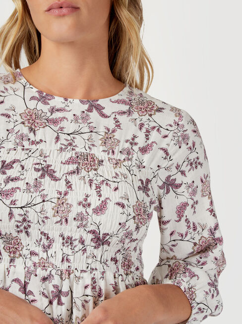 Gracie Shirred Bust Top, Floral, hi-res
