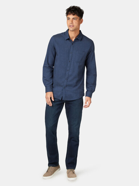 Byron Long Sleeve Brushed Shirt, Blue, hi-res