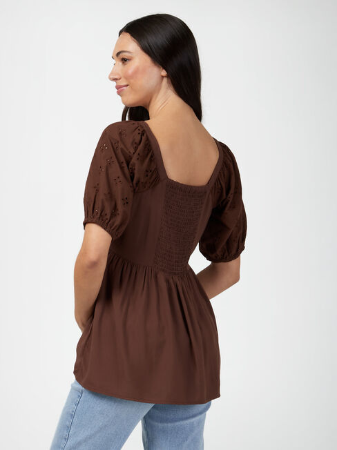 Marley Broderie Maternity Top, Brown, hi-res