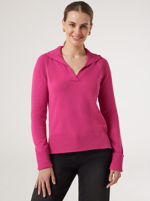 Amalia Collared Knit, Pink Glo, hi-res
