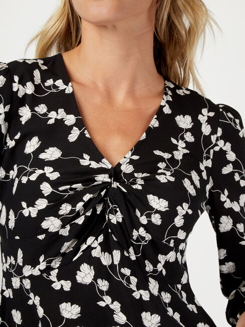 Terryn Twist Front Blouse, Black, hi-res