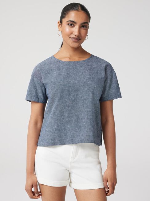 Nina Linen Tee, Navy, hi-res
