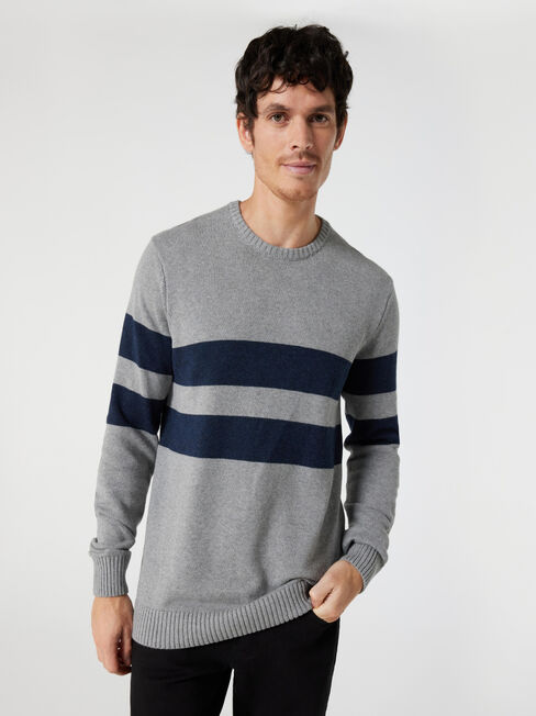 Braxton Panel Stripe Crew Knit, Grey Marle Multi, hi-res