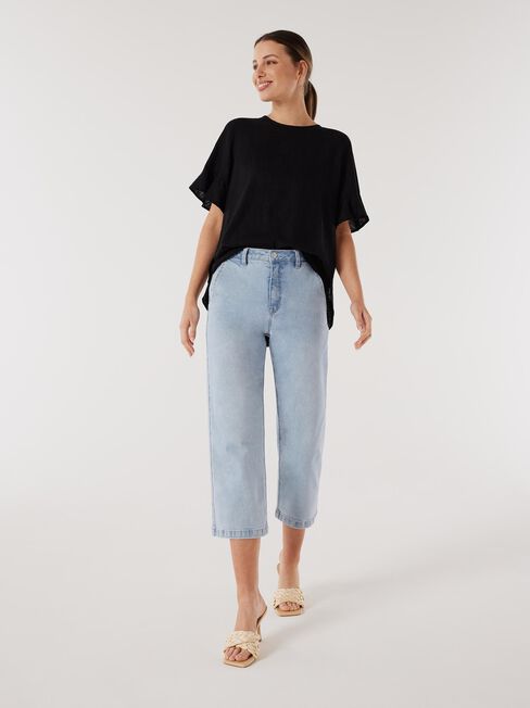 Alivia Ruffle Hem Top, Black, hi-res