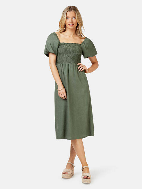 Reese Shirred Bust Dress, Green, hi-res