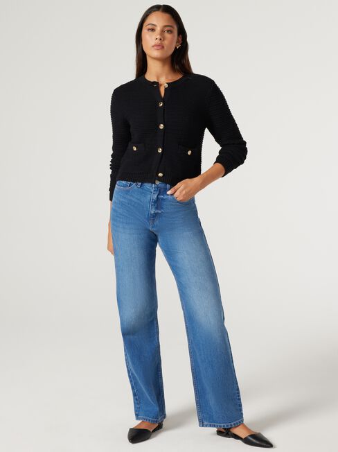 Megan Textured Cardigan, Black, hi-res