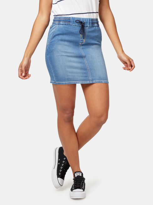 Nina Luxe Lounge Knit Denim Skirt, Blue, hi-res