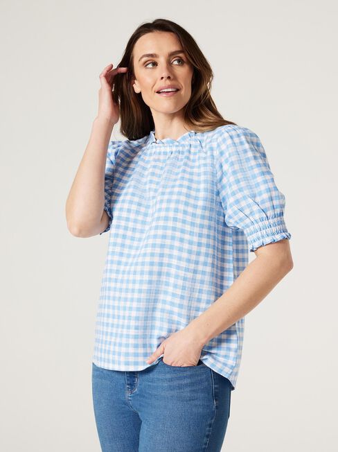 Sasha Short Sleeve Top, Blue Gingham, hi-res