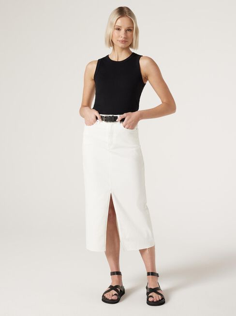 Missy Denim Midi Skirt, White, hi-res