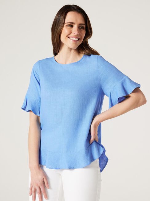 Alivia Ruffle Hem Top, Sapphire, hi-res