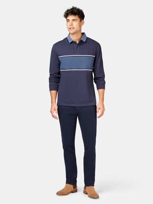 Casper Long Sleeve Rugby Polo, Blue, hi-res
