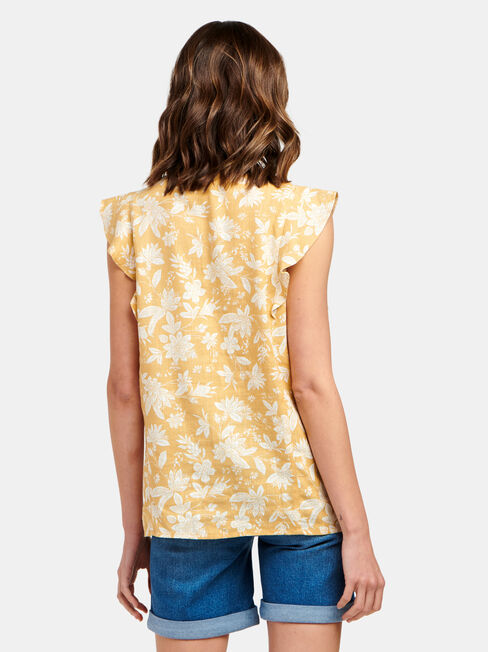 Penelope Flutter Slv Top, Yellow, hi-res