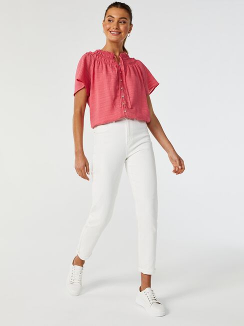 Finn Textured Tie Neck Blouse, Pink, hi-res