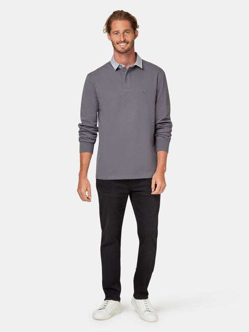 Hamish Long Sleeve Rugby Polo, Grey, hi-res