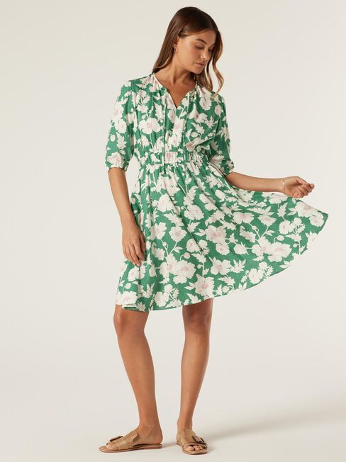 Etta V-Neck Dress, Green Primrose, hi-res