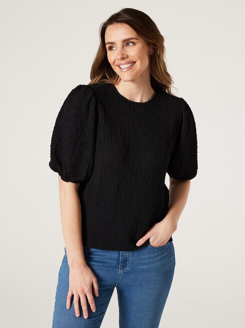 Kris Textured Jersey Top, Black, hi-res