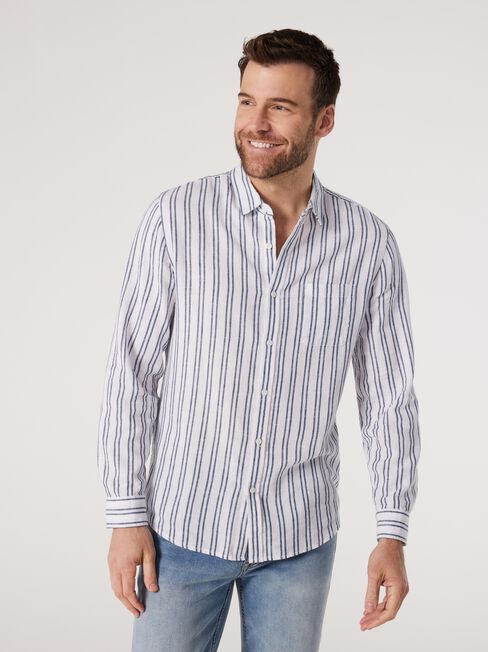 LS Hank Stripe Linen Shirt, White, hi-res