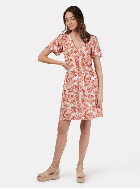 Bianca Button Through Dress, Red, hi-res