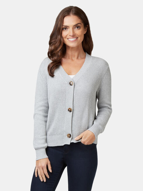 Camille Cropped Cardigan, Grey, hi-res
