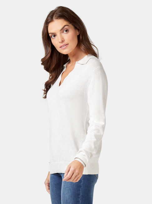 Iris Collared Knit, White, hi-res