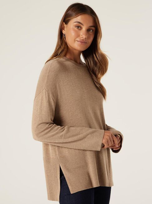 Kassie Crew Neck Boxy Knit, Camel Marle, hi-res