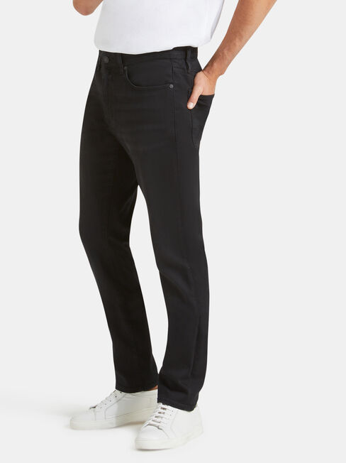 Denim Flex Slim Tapered Jeans Washed Black, Black, hi-res